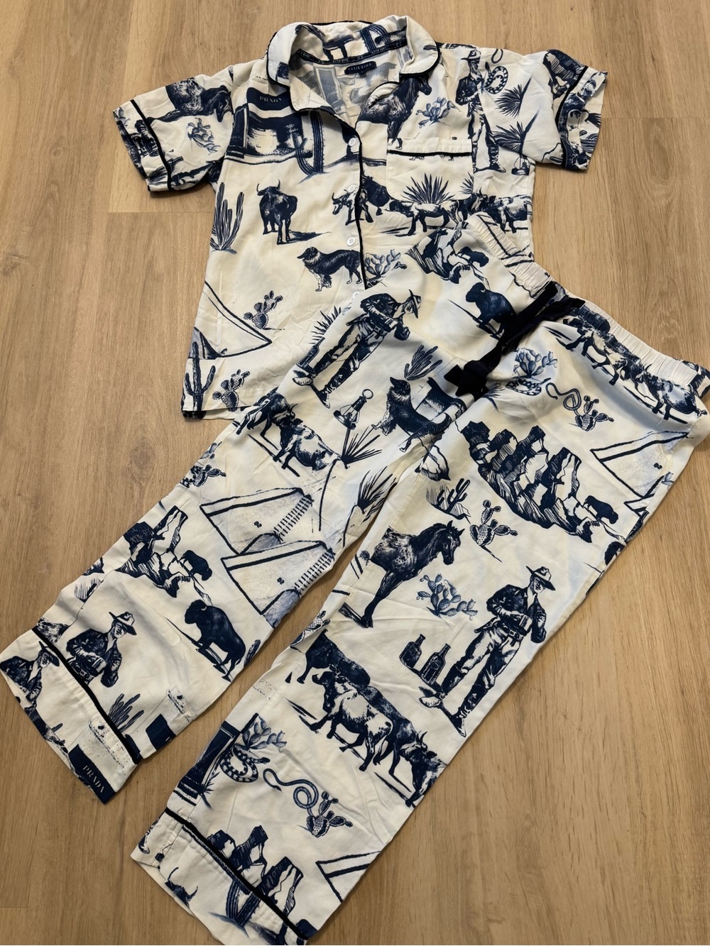 Two-Piece Navy and White Printed Pajama Set